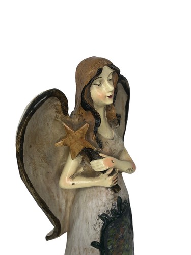 Vintage Christmas Angel Star Resin Figurine w/ Green Glass Mosaic 9" Tall - Picture 5 of 8