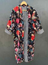 Luxury Velvet Fringe Jacket Coat Kimono Duster Floral Printed Kimono Long Jacket