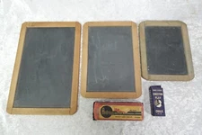 Lot Of 3 Vtg Slate Chalkboards Graduated Sizes W Chalk & Andrews Dustless Eraser