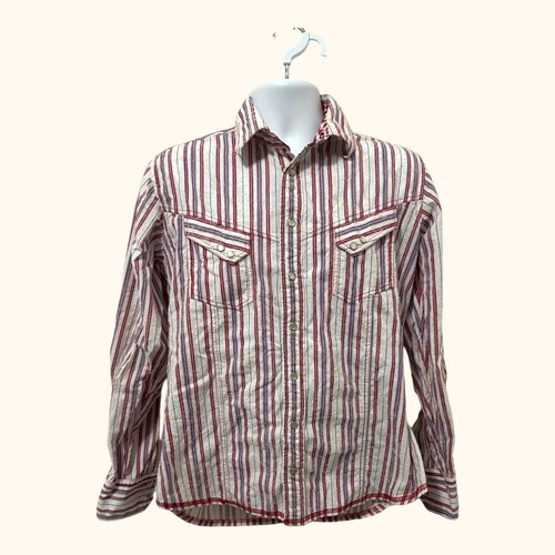 Georg Roth Mens Flip Cuff Contrast Pink Striped Pearl Snap Western Shirt Size L - 第 1/12 張圖片