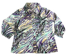 Weekends By Chico's Womens Jacket Sz 1 US M Snaps Watercolor Print 3/4 Sleeves