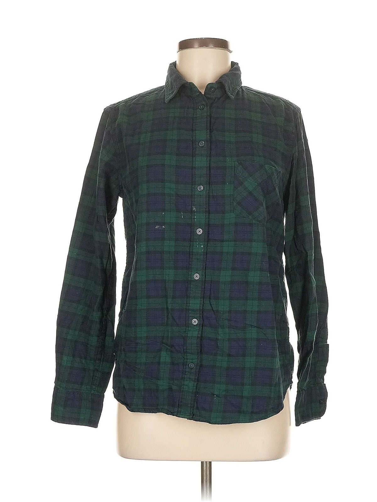 Uniqlo Women Green Long Sleeve Button-Down Shirt M