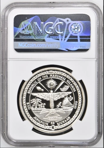 1989 Marshall Islands Space First Manned Moon Orbit Silver $50 - NGC PF69 UC
