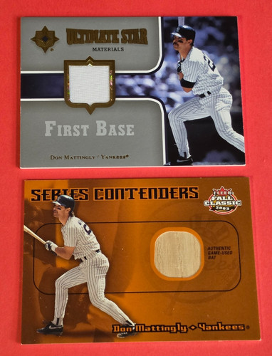 Don Mattingly JERSEY Card 2007 UD ULTIMATE + GAME USED BAT Card 2003 FLEER FALL