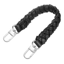 Braided Purse Handle 31cm/12.2" Short Black Leather with Silver Buckles