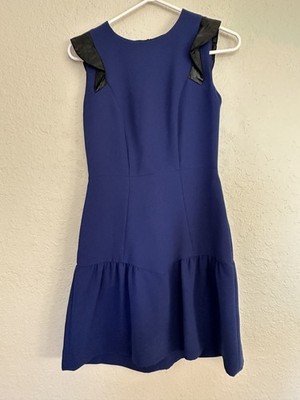 Sandro Paris Women's Dress Size 1 small Blue Mini skirt black satin sleaves