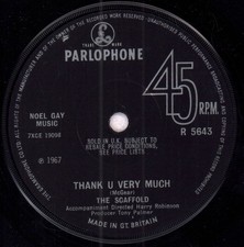 Scaffold Thank U Very Much 7" vinyl UK Parlophone 1967 Solid label design R5643