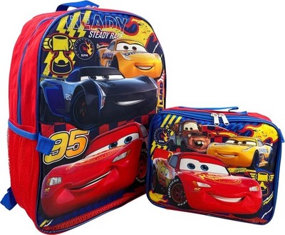 Disney Cars Lightning McQueen School Backpack 16'' Insulated Lunch Bag Boys Kids