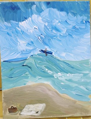 Ocean Surfing Colorful Modern Art Acrylic Painting On Canvas 11x14