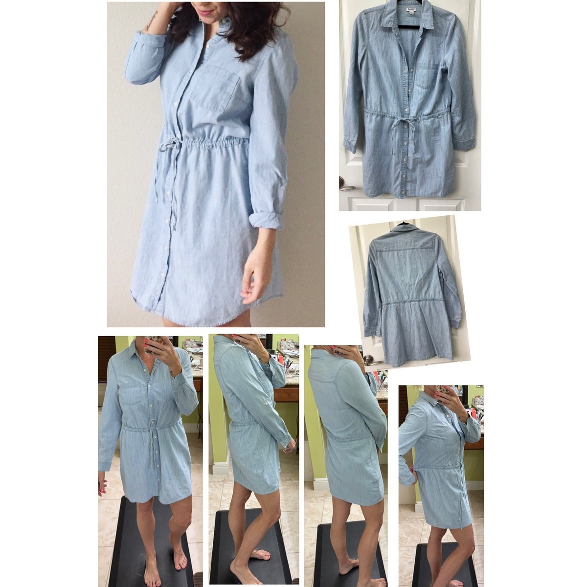 Old Navy dress drawstring waist chambray small dress elastic button down View 6