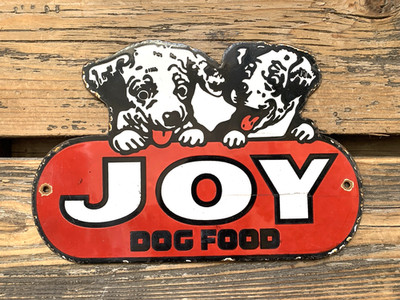 VINTAGE 10.5x7'' JOY DOG FOOD GASOLINE GAS PUMP STATION PORCELAIN MOTOR OIL SIGN