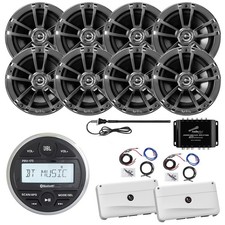 JBL Marine AM/FM Radio, 8x 6.5" Speaker, 2x Amp w/Kit, Splitter, Antenna Black 