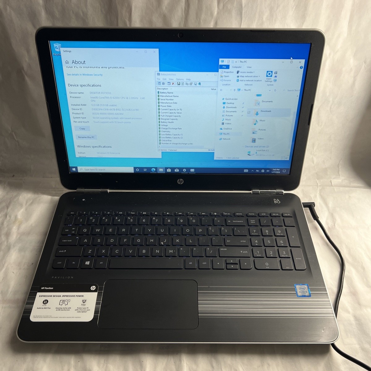 HP Pavilion Touch 3165NGW Intel Core i5-6200U @2.30GHz, 12GB Ram