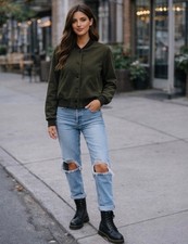 Aritzia Wilfred Poussin Bomber Jacket Olive Snap Women s Small Minimalist NWOT
