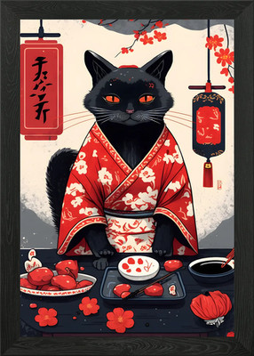 Schwarze Katze Portrait gerahmtes Wandbild Poster Leinwanddruck Bild
