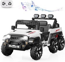 24V Kids Ride on Car with 6 EVA Wheels Battery Powered Electric Car w/ 4 Motors