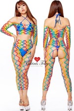 Rainbow Double-Cross Fishnet Top  Leggings Set