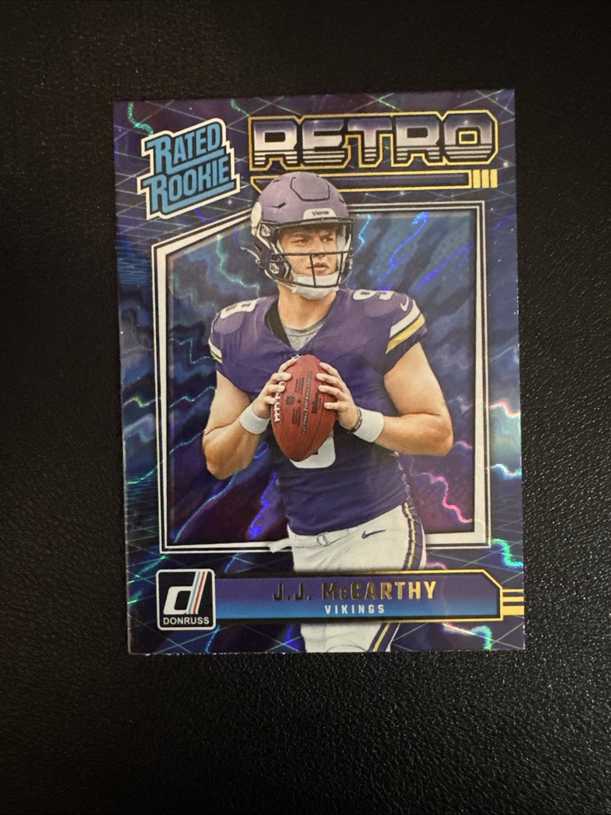JJ McCARTHY 2024 Panini Donruss Rated Rookie RC Retro Blue Shock #2 Vikings