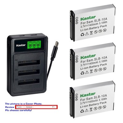 Kastar SLB10A Battery Triple Charger for Samsung WB500 WB650 WB700 WB800F WB850F