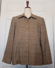 Alfred Dunner Caramel Tweed Blazer Gold Metallic Thread Button sz 8 Lined