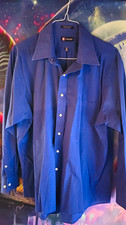 Chaps Blue Solid Wrinkle Free Dress Shirt Long Sleeve XL 17-17.5 34/35