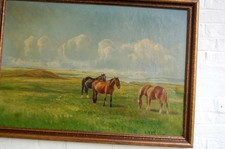 Gemälde Öl/Leinwand Pferde in norddeutscher Landschaft Monogramm "NChr"