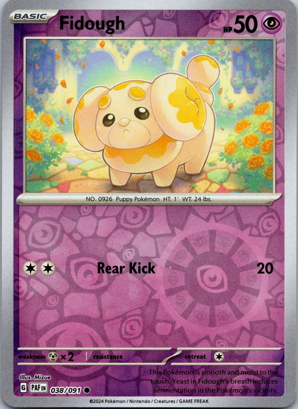 Fidough 038/091 Reverse Holo Paldean Fates PAF NM Pokemon TCG Card