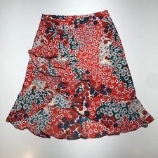 Verdusa Skirt Sz XL Orange Combo Daisy Floral Asymmetrical Ruffle Hem High Split