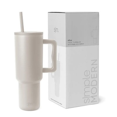 Einfacher moderner Becher 40 Unzen mit Griff und Strohhalm | Isolierter Edelstahl Wa