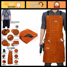 Leather Welding Apron with 6 Pockets, Heat  Flame Resistant, Blacksmith Gear