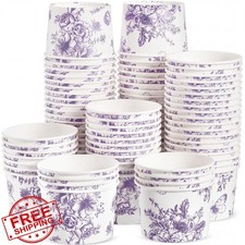 Jingmore 100 Pcs 8 oz Snack Cups Floral Vintage Purple Party Bowls