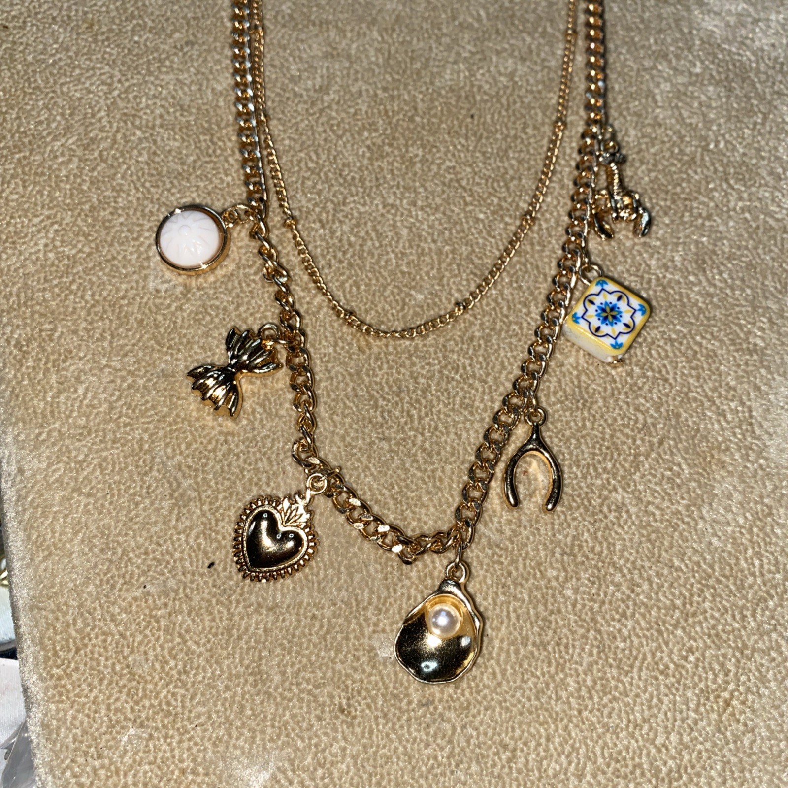 Universal Thread Double Stand Charm Necklace Gold… - image 3