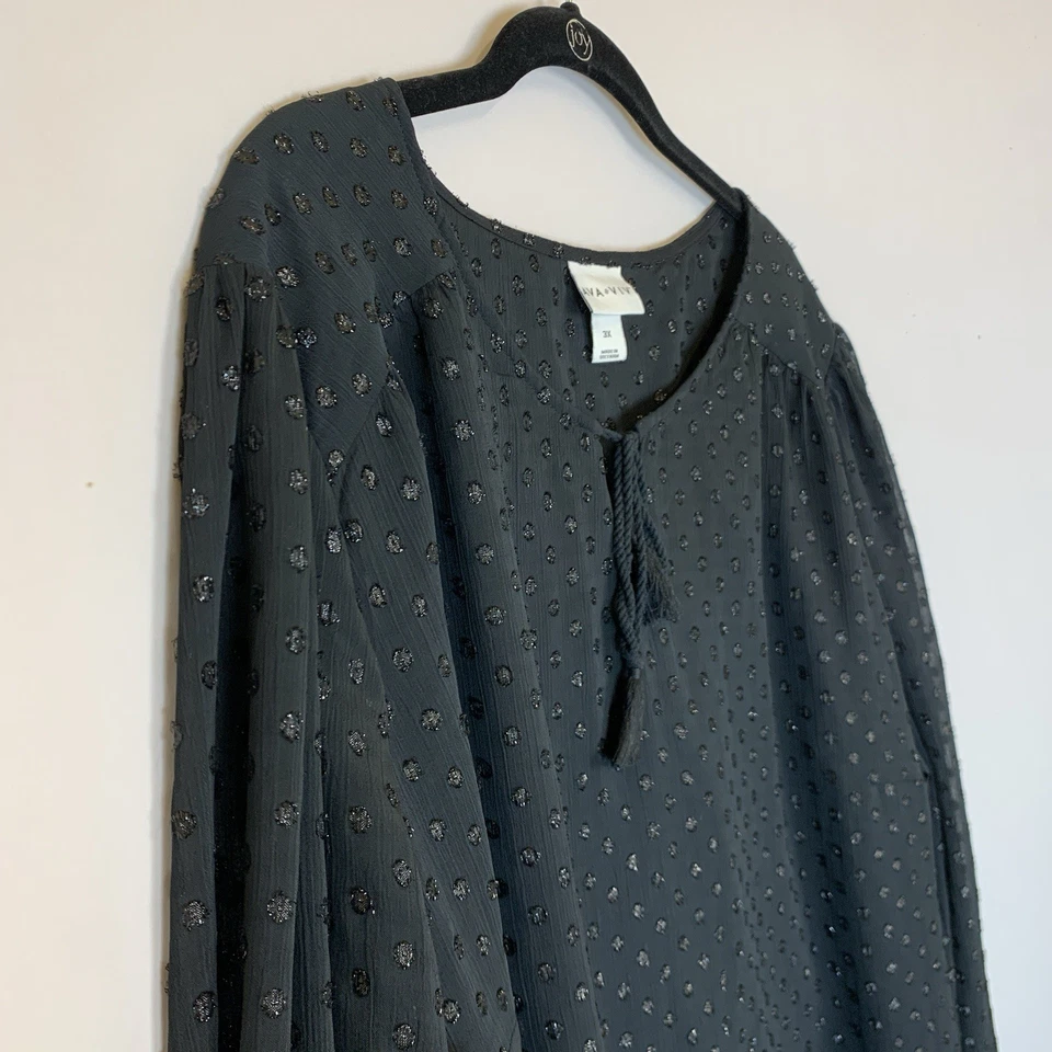 Blusa campesina a lunares negra Ava Viv Top para mujer 3X punto suizo poeta manga larga Foto 4 de 4