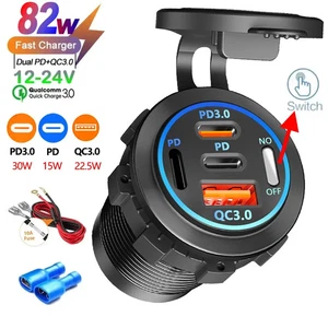 2/3/4 Port PD QC 3.0 USB Chargeur de voiture avec adaptateur de sortie de courant de socket voltmètre