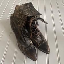 Antique Edwardian Leather Women s Lace Up Boots- C. 1900-15 Original Store Stamp