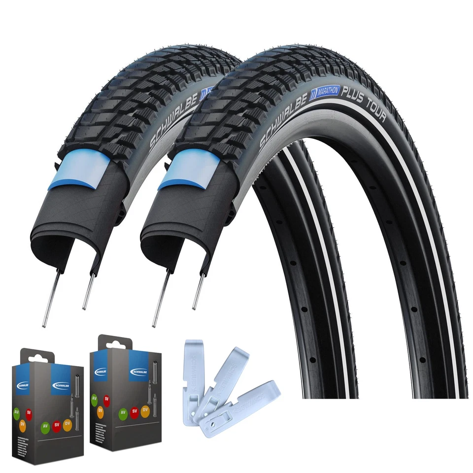 2 x Schwalbe Marathon Plus Tour Reifen + Schlauch + Reifenheber Set - 2026