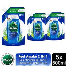 Radox Mineral Therapy 2-in-1 Shower Gel Refill Pouch Feel Awake 500ml, 5 Pack