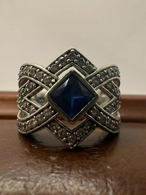 Hochwertiger 925 Sterling Silber Cluster Ring mit blauem Stein   Größe - M   5,85 Gramm