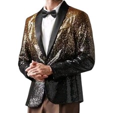 Men's Gold Black Ombre Sequin Blazer Jacket NWT Costume Prom Size Large