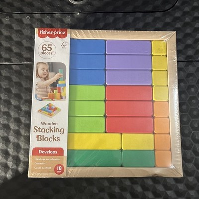 Fisher-Price Toddler Wooden Stacking Blocks   65 Pieces, Preschool Learning Toy