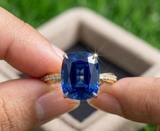 Cushion Cut Lab Created Blue Sapphire Ring 92...