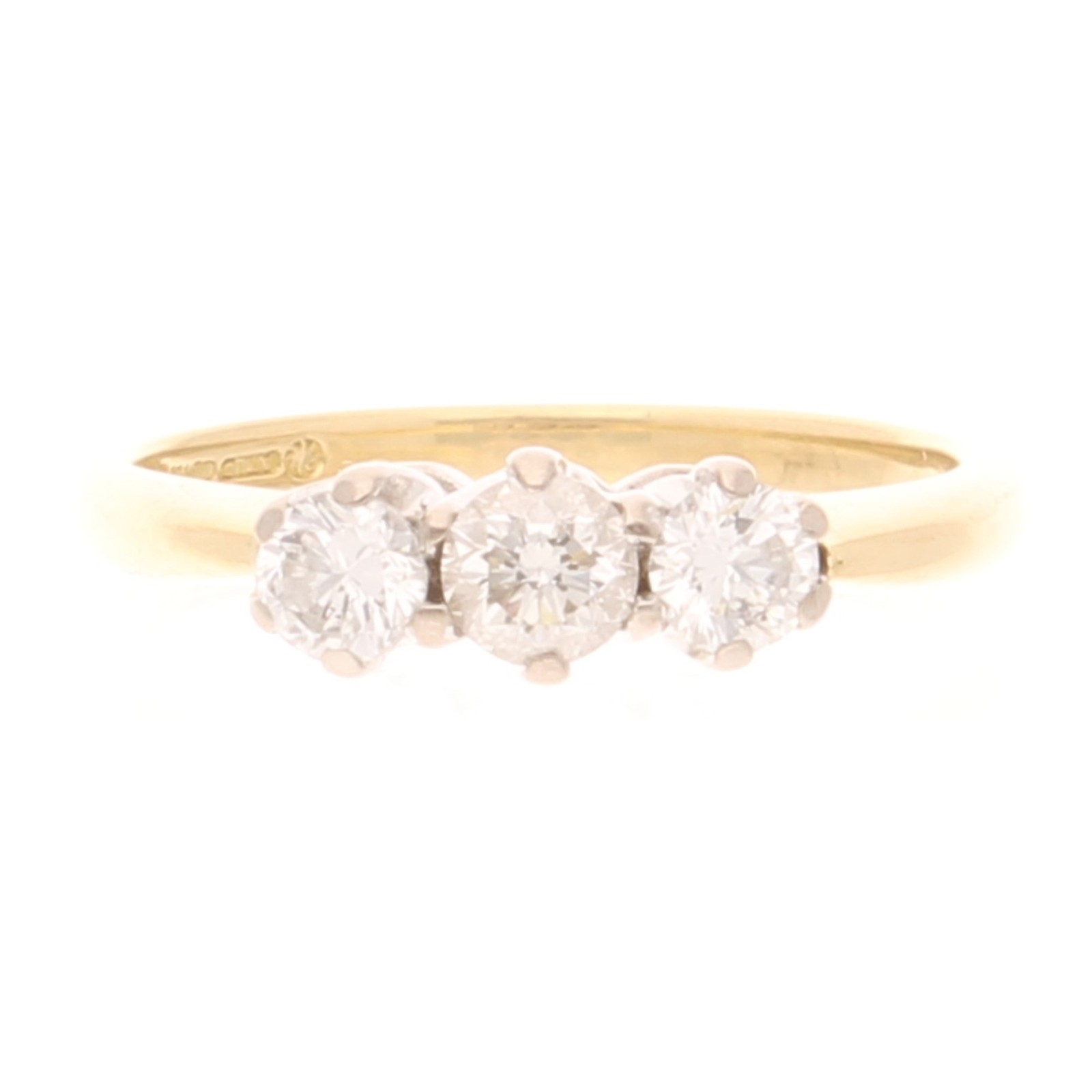 18Carat Yellow Gold 0.50ct Diamond Three-Stone Ring (Size K) 11x4.5mm