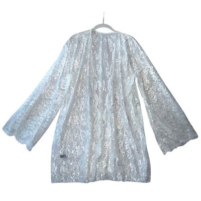White Lace Open Front Kimono Cardigan Bell Sleeves Plus Size 3X By iCollection