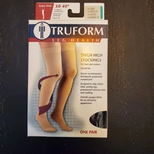 TRUFORM Unisex Thigh High Compression Stockings Dot Band 30-40mmHg Black Medium
