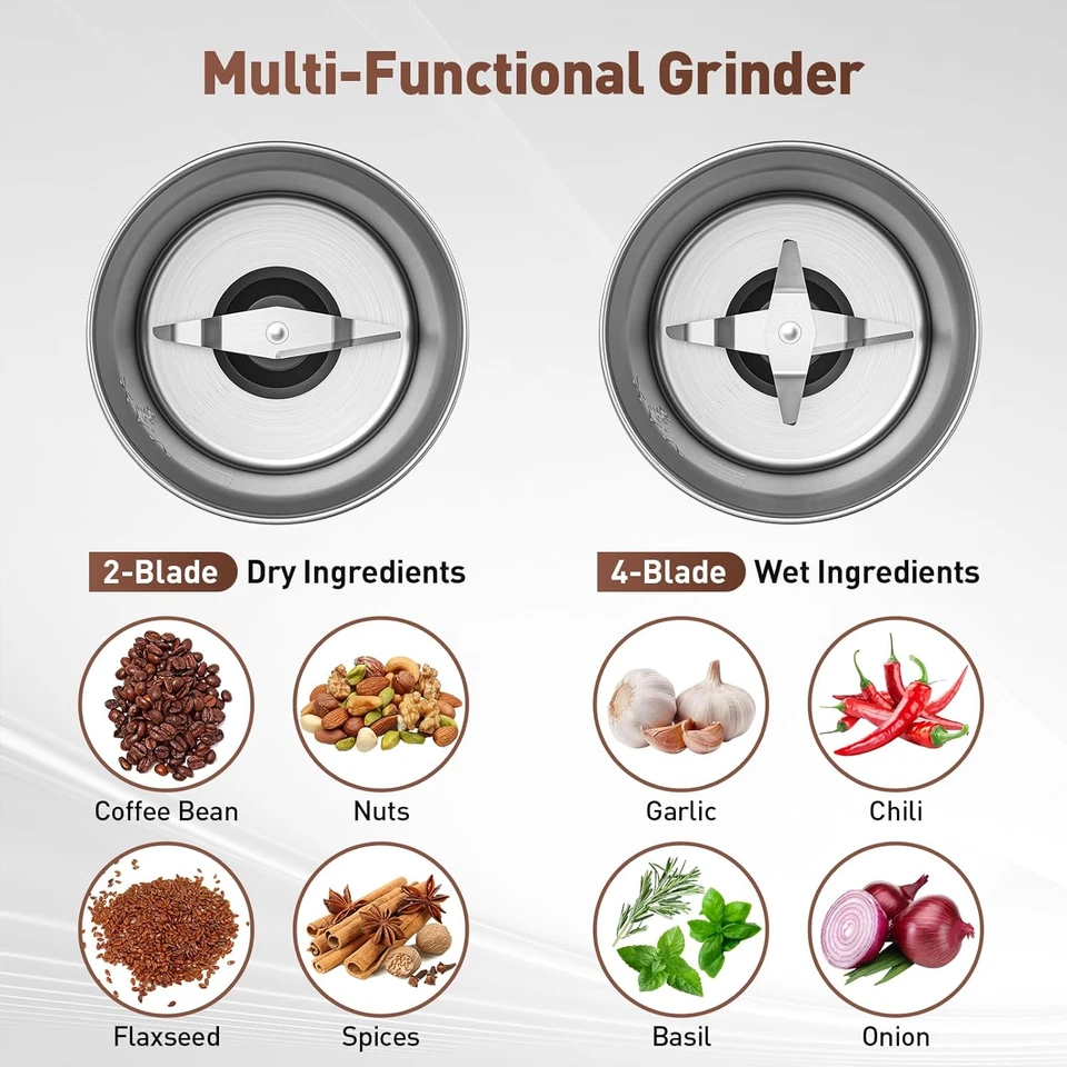 Электрическая кофемолка и кофемолка для специй Secura с 2 лезвиями из нержавеющей стали - Изображение 3 из 4