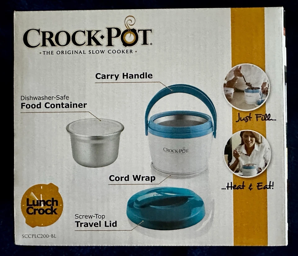 Crock Pot Lunch Portable Slow Cooker Food Warmer White & Blue NIB Travel Mobile - Image 2 of 4