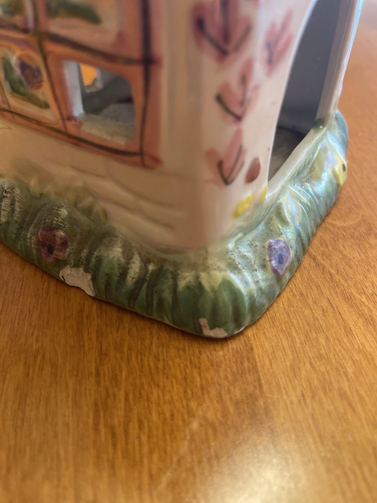 Vintage 3 Ceramic Cottage House Tea Light Candle Hldr w/ Hanging Flower Baskets