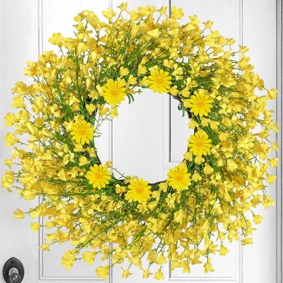 24 Inch Large Spring Summer Wreaths for Front Door, Daisy Wreaths for Front Door