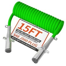 7 Way Coiled Trailer Cord 15 FT ABS Heavey Duty, Effective Length 8-10 FT SAE
