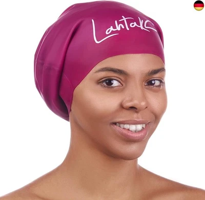 LAHTAK Extra große Badekappe für Lange Haare ? Silikon Schwimmkappe mit Komfort-Sitz ?